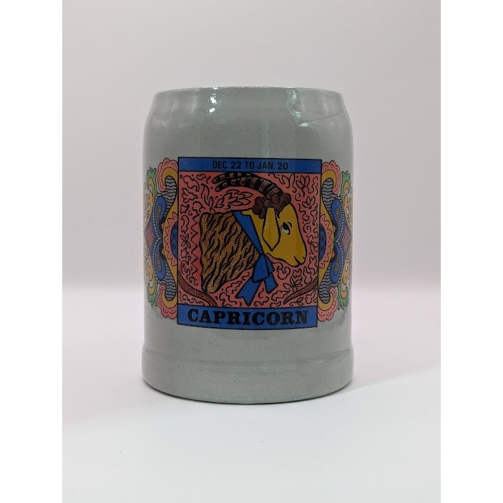 Vintage Capricorn Zodiac Beer Stein 0.5L  Gerz West Germany Ceramic Mug Grey
